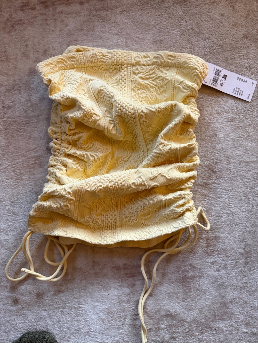 Urban Outfitters Yellow Ruched Bandeau Off-Shoulder Top